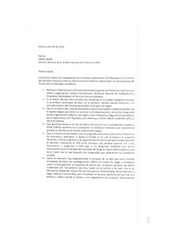 Carta de manifestación al Director General de la Unidad Nacional de Protección (UNP) sobre el desmonte de esquemas de protección en Risaralda - 08_04_2016.pdf
