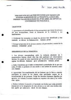 Descripción de las percepciones que tienen los jóvenes alrededor de la violencia, luego del primer taller realizado el 27 de abril de 1997 en la Universidad Tecnológica.pdf